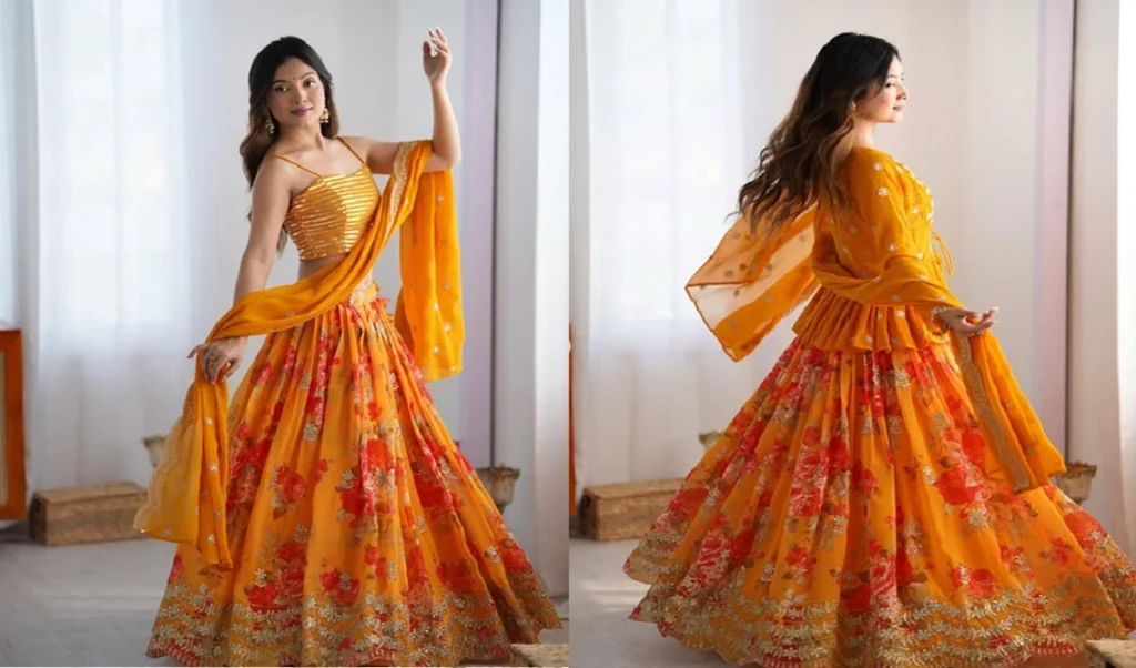 get new look on rakshabandhan wear floral print lehenga look most beautiful
