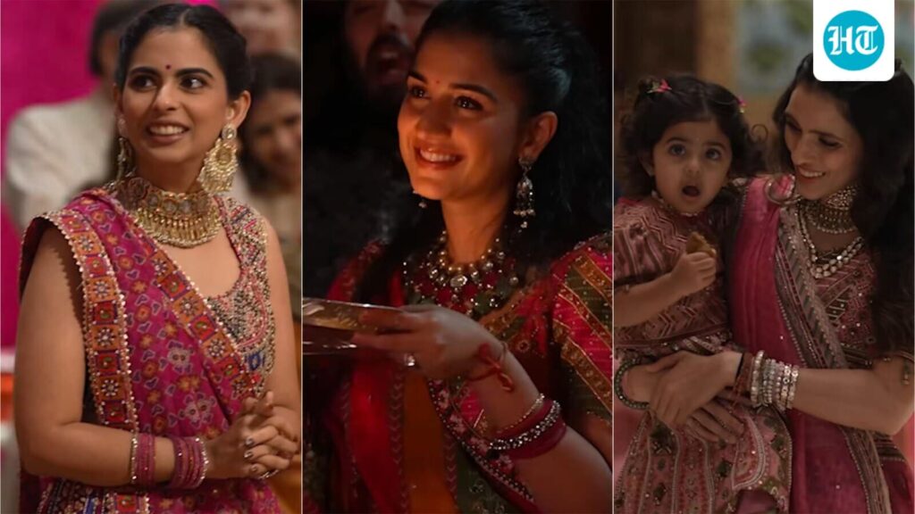 Radhika Merchant, Isha Ambani, Shloka Mehta and family light up Navratri garba night in vibrant ethnic ensembles. Watch Radhika Merchant, Isha Ambani, Shloka Mehta and family light up Navratri garba night in vibrant ethnic ensembles. Watch