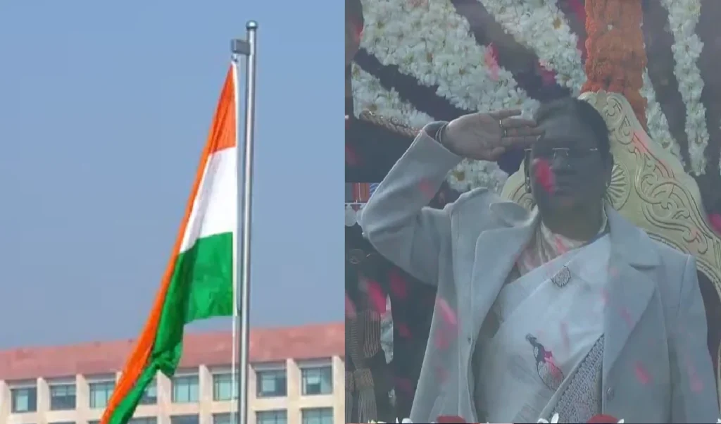 कर्तव्य पथ पर आसमान से पुष्पों की वर्षा, राष्ट्रपति द्रौपदी मुर्मू ने तिरंगा फहराया