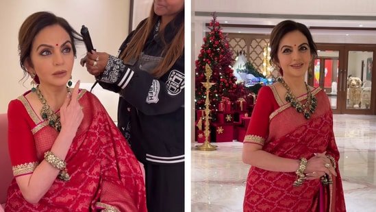 Nita Ambani guides hairstylist with careful instructions while getting ready Nita Ambani guides hairstylist with careful instructions while getting ready