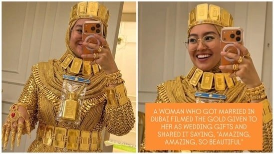 Dubai ‘bride covered in gold from head to toe’ stuns internet: ‘It can’t be real gold, she would not be able to move’ Dubai ‘bride covered in gold from head to toe’ stuns internet: ‘It can’t be real gold, she would not be able to move’
