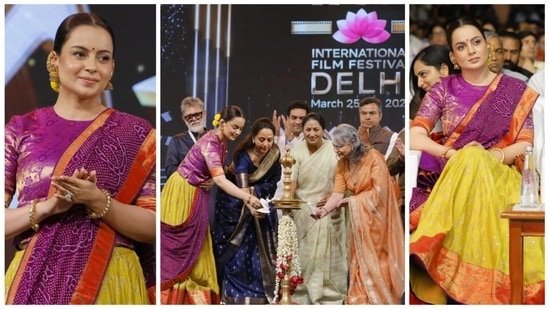 Kangana Ranaut dazzles in elegant south Indian-style lehenga choli set, shares pics with Hema Malini and Sharmila Tagore Kangana Ranaut dazzles in elegant south Indian-style lehenga choli set, shares pics with Hema Malini and Sharmila Tagore