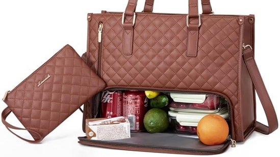 These spacious tote bags with a clever lunch compartment keep laptop, lunchbox, and work essentials in one handbag These spacious tote bags with a clever lunch compartment keep laptop, lunchbox, and work essentials in one handbag