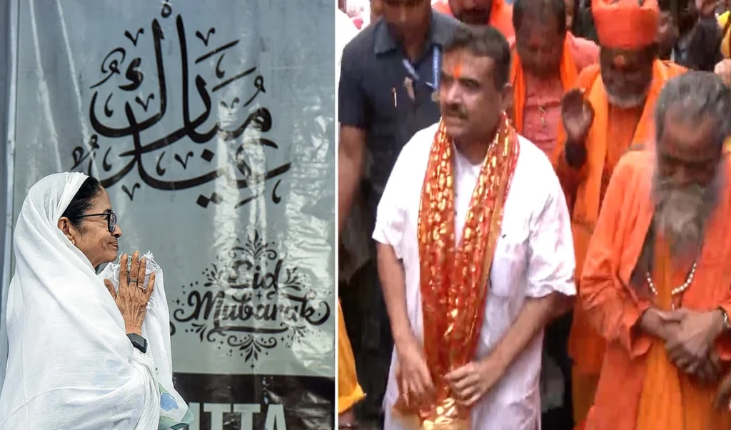 West Bengal की सियासत में आया जबरदस्त मोड़, Mamata Banerjee ने अल्लाह के आशीर्वाद की बात की, Suvendu Adhikari ने काली माँ की पूजा की