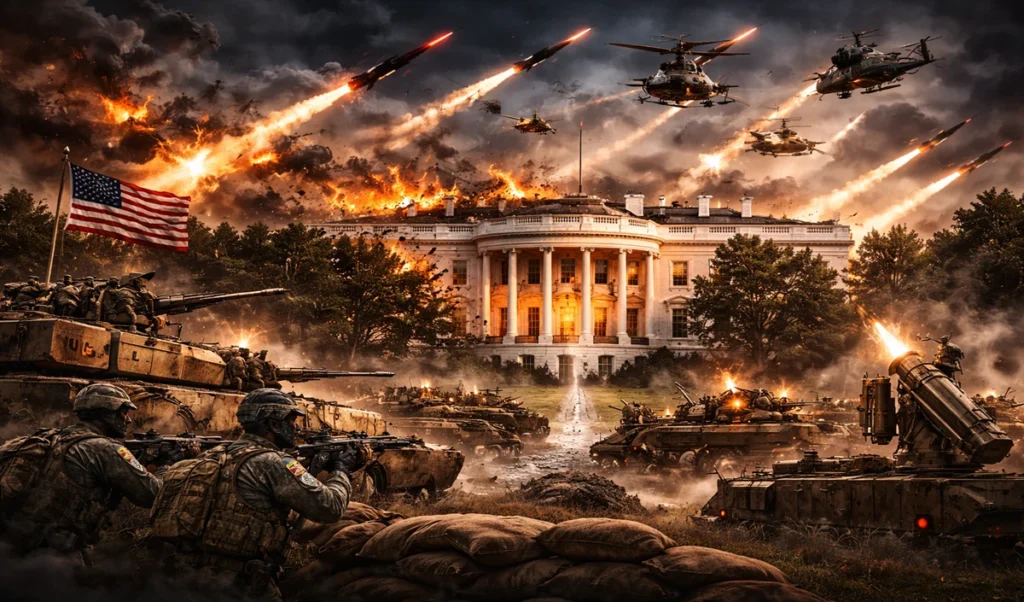 मिसाइलों से हमले…व्हाइट हाउस को फोर्स ने घेरा, अमेरिका में खौफ! मिसाइलों से हमले…व्हाइट हाउस को फोर्स ने घेरा, अमेरिका में खौफ!