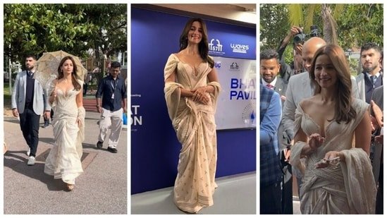 Alia Bhatt stuns in saree gown, redefines Indo-western couture at Bharat Pavilion in her third Cannes 2026 look Alia Bhatt stuns in saree gown, redefines Indo-western couture at Bharat Pavilion in her third Cannes 2026 look