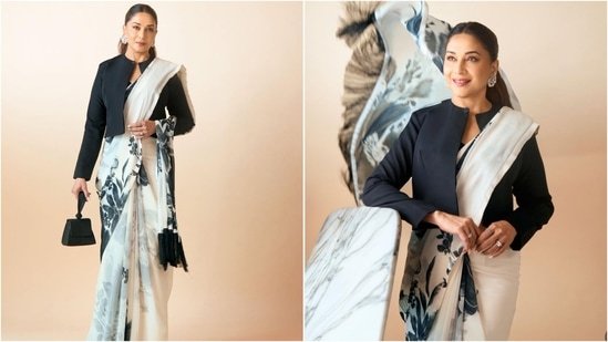 Madhuri Dixit serves ‘a little bit of drama’ as she gives classic white saree a modern twist with chic jacket Madhuri Dixit serves ‘a little bit of drama’ as she gives classic white saree a modern twist with chic jacket