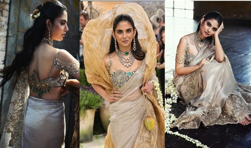 met gala 2026 isha ambani weaves the magic of indian art on red carpet draped in gold saree