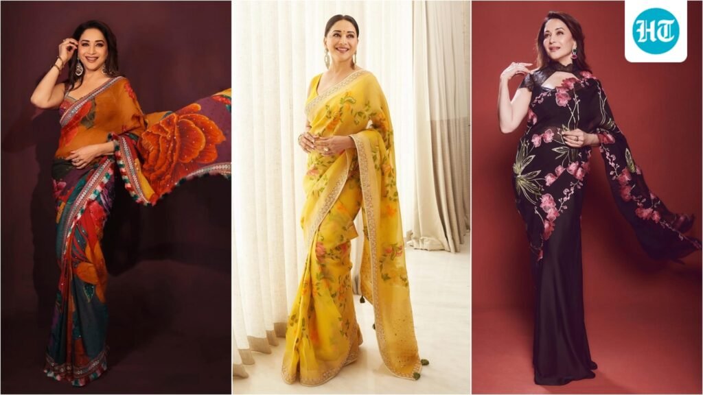 7 Madhuri Dixit floral saree looks that deserve a place on your summer mood board