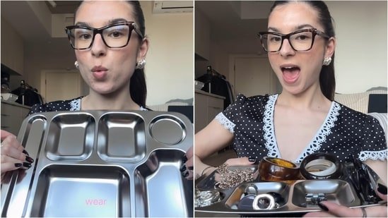 Canadian vlogger uses Indian steel thali as ‘aesthetic’ jewellery organiser, desi internet says ‘behen woh thali hai’ Canadian vlogger uses Indian steel thali as ‘aesthetic’ jewellery organiser, desi internet says ‘behen woh thali hai’