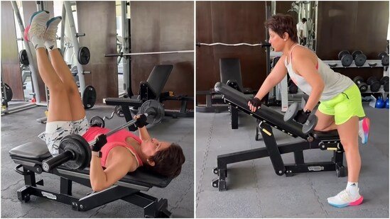 Hina Khan’s ‘one day at a time’ full-body workout features strength training, rowing and treadmill cardio. Watch Hina Khan’s ‘one day at a time’ full-body workout features strength training, rowing and treadmill cardio. Watch