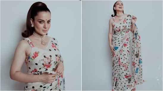 Kangana Ranaut proves polka dots never go out of style in a stunning ₹15K saree; her high ponytail steals the show Kangana Ranaut proves polka dots never go out of style in a stunning ₹15K saree; her high ponytail steals the show