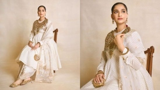 Sonam Kapoor looks straight out of a royal portrait in ivory anarkali accented with opulent jewels and timeless charm Sonam Kapoor looks straight out of a royal portrait in ivory anarkali accented with opulent jewels and timeless charm