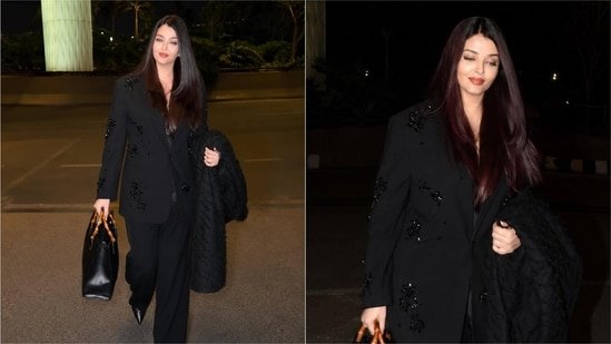 Aishwarya Rai nails the CEO-core trend in embellished black pantsuit with Gucci bag, sleek straight hair and soft makeup Aishwarya Rai nails the CEO-core trend in embellished black pantsuit with Gucci bag, sleek straight hair and soft makeup