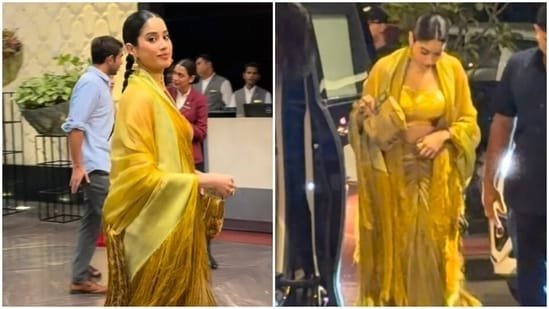 Janhvi Kapoor dazzles in a deconstructed saree, luxe jewellery for Akansha Ranjan Kapoor’s wedding festivities Janhvi Kapoor dazzles in a deconstructed saree, luxe jewellery for Akansha Ranjan Kapoor’s wedding festivities