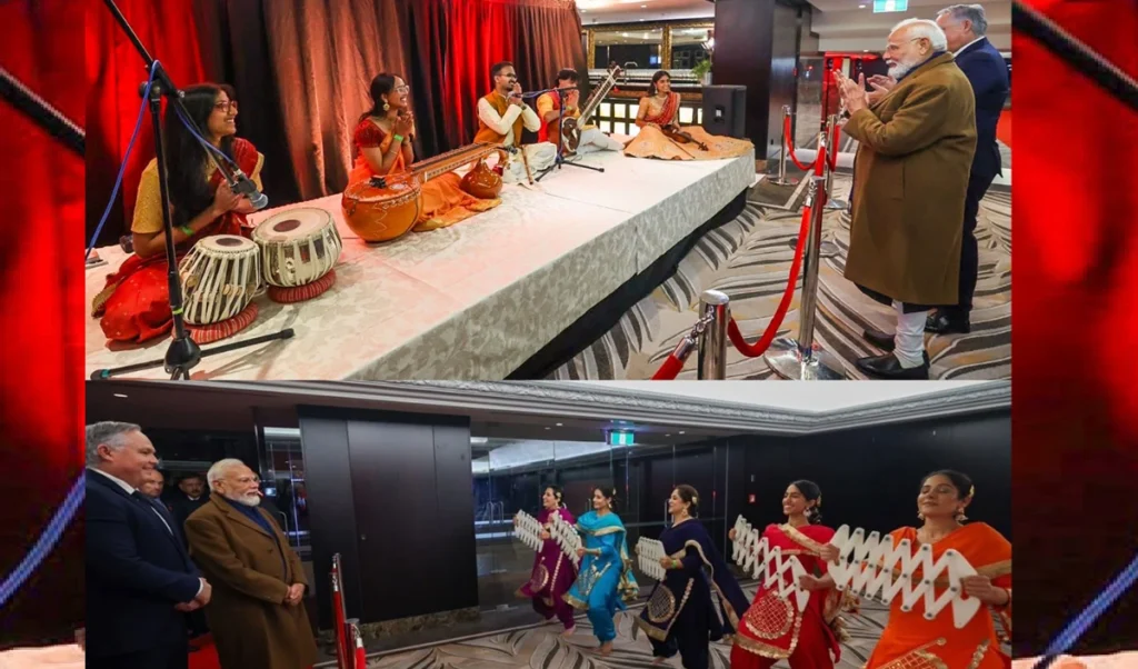 New Zealand में गूंजा 'वंदे मातरम', PM Modi के स्वागत में Indian Diaspora ने दिखाया भारत का गौरव। New Zealand में गूंजा 'वंदे मातरम', PM Modi के स्वागत में Indian Diaspora ने दिखाया भारत का गौरव।