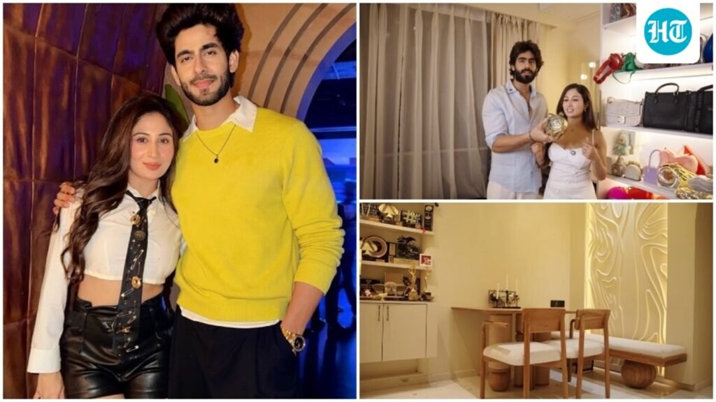 Step inside Shreya Kalra, Rishabh Jaiswal’s Mumbai home featuring balcony with Mumbai skyline views, walk-in closet