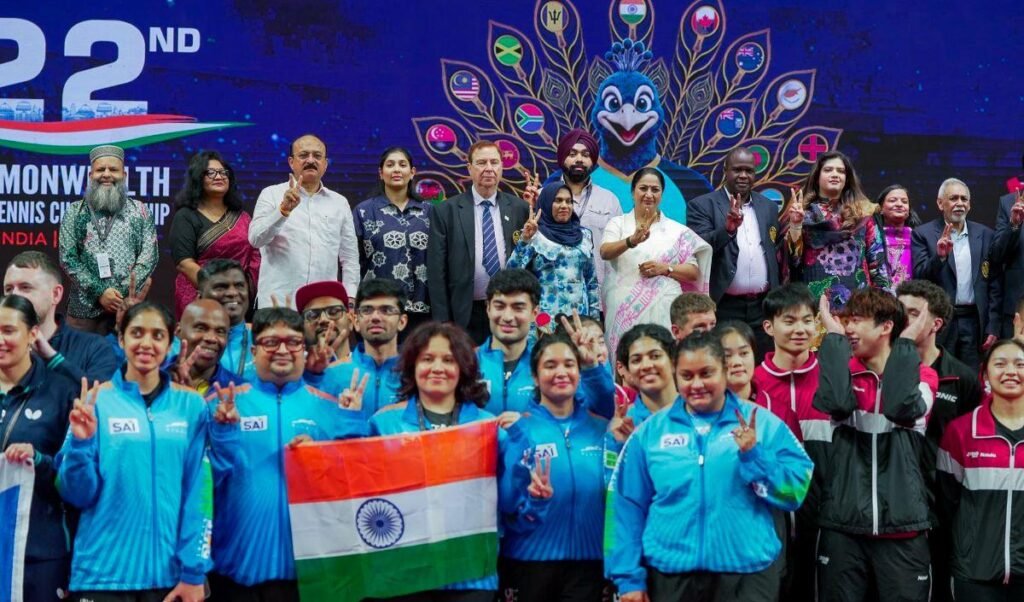 delhi cm rekha gupta inaugurates commonwealth table tennis championship thyagaraj stadium