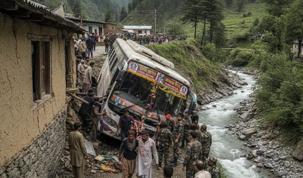 जम्मू-कश्मीर के गांदरबल में अमरनाथ यात्रियों की बस फिसलकर मकान पर गिरी, कई श्रद्धालु घायल
