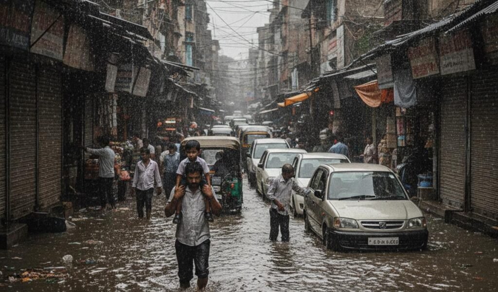 दिल्ली में भारी बारिश से जनजीवन बेहाल: सदर बाजार और कनॉट प्लेस में जलभराव, लगा लंबा ट्रैफिक जाम दिल्ली में भारी बारिश से जनजीवन बेहाल: सदर बाजार और कनॉट प्लेस में जलभराव, लगा लंबा ट्रैफिक जाम