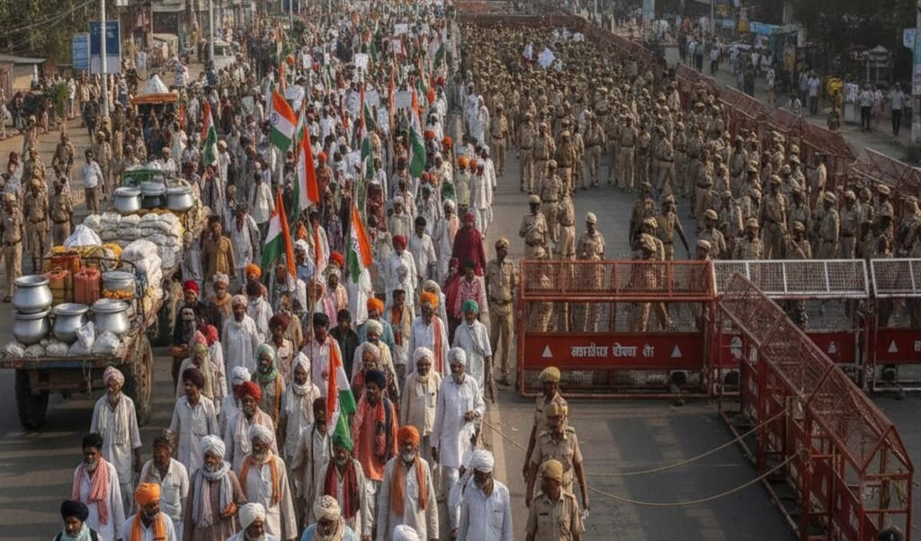 मध्य प्रदेश: एमएसपी पर शत-प्रतिशत मूंग खरीदी की मांग को लेकर भोपाल पहुंचे किसान, पुलिस ने रोका मध्य प्रदेश: एमएसपी पर शत-प्रतिशत मूंग खरीदी की मांग को लेकर भोपाल पहुंचे किसान, पुलिस ने रोका