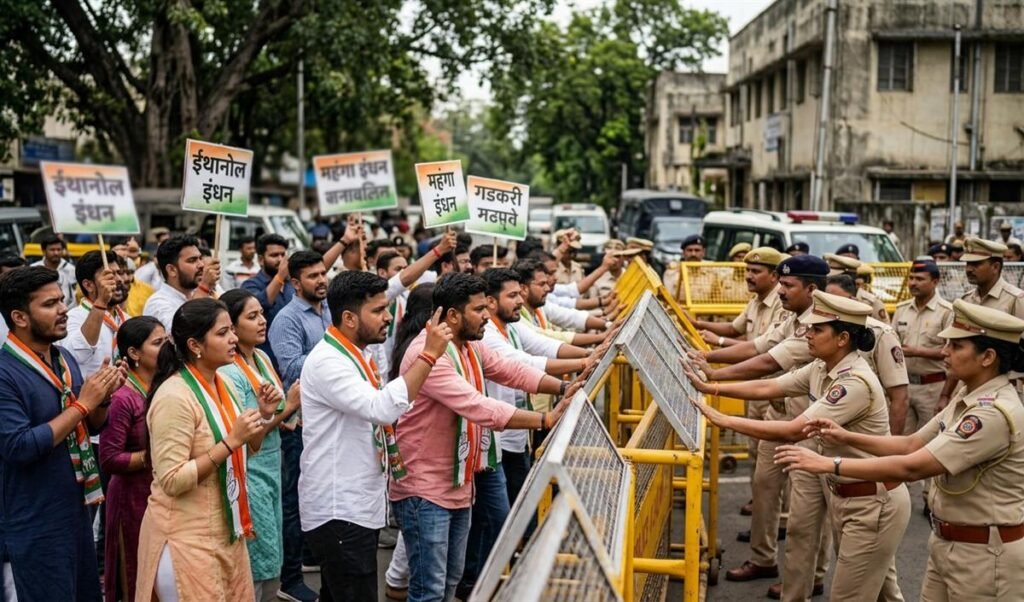 Congress Nitin Gadkari आवास के बाहर Ethanol ईंधन के खिलाफ प्रदर्शन