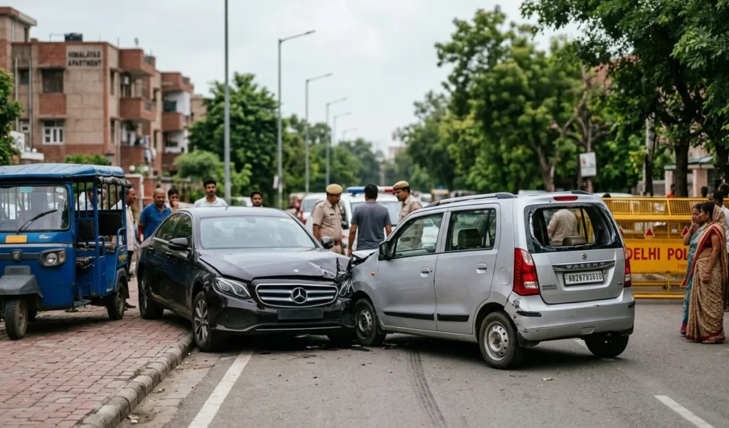Delhi के नरेला में Mercedes कार ने वैगन-आर को मारी टक्कर, बुजुर्ग महिला की मौत