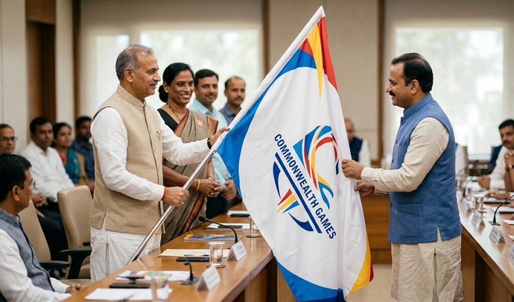 Gujarat CM भूपेंद्र पटेल को सौंपा गया Commonwealth Games ध्वज, 2030 की तैयारियां शुरू Gujarat CM भूपेंद्र पटेल को सौंपा गया Commonwealth Games ध्वज, 2030 की तैयारियां शुरू