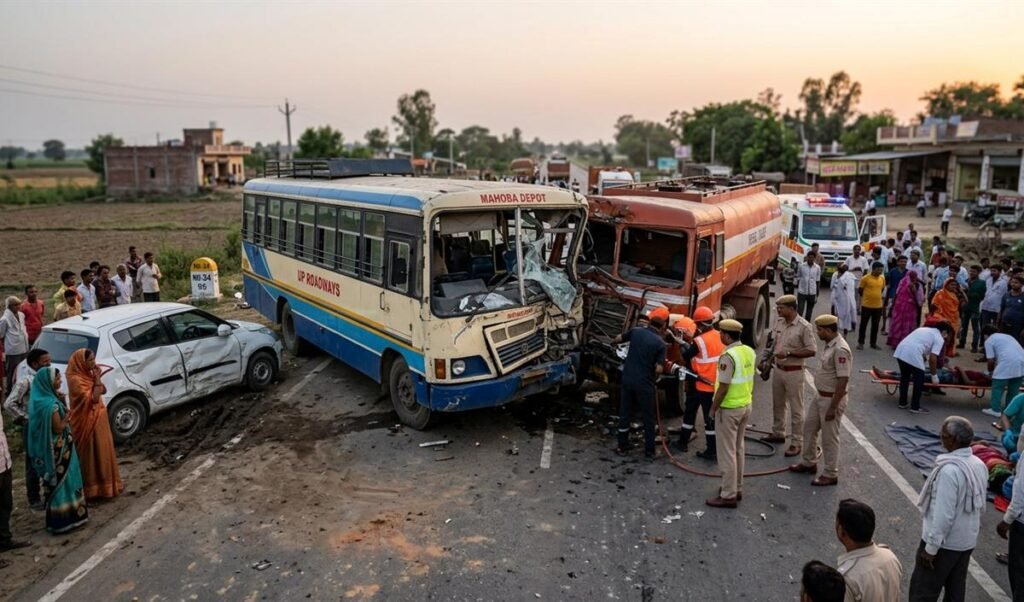 Hamirpur में NH-34 पर बस और टैंकर की आमने-सामने टक्कर में 3 की मौत, 25 घायल