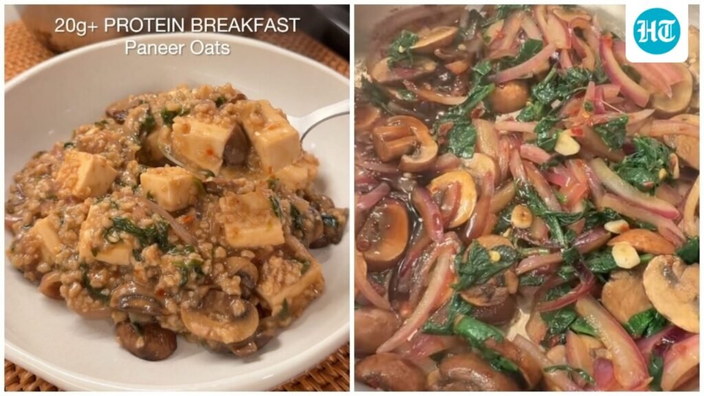 If you think overnight oats are boring, try this creamy paneer mushroom oats recipe for breakfast with 20g protein