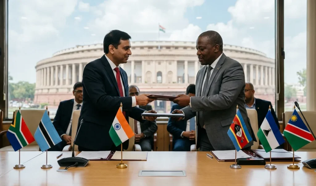 India SACU Trade: भारत और दक्षिण अफ्रीकी संघ ने व्यापार वार्ता की शर्तें तय कीं India SACU Trade: भारत और दक्षिण अफ्रीकी संघ ने व्यापार वार्ता की शर्तें तय कीं