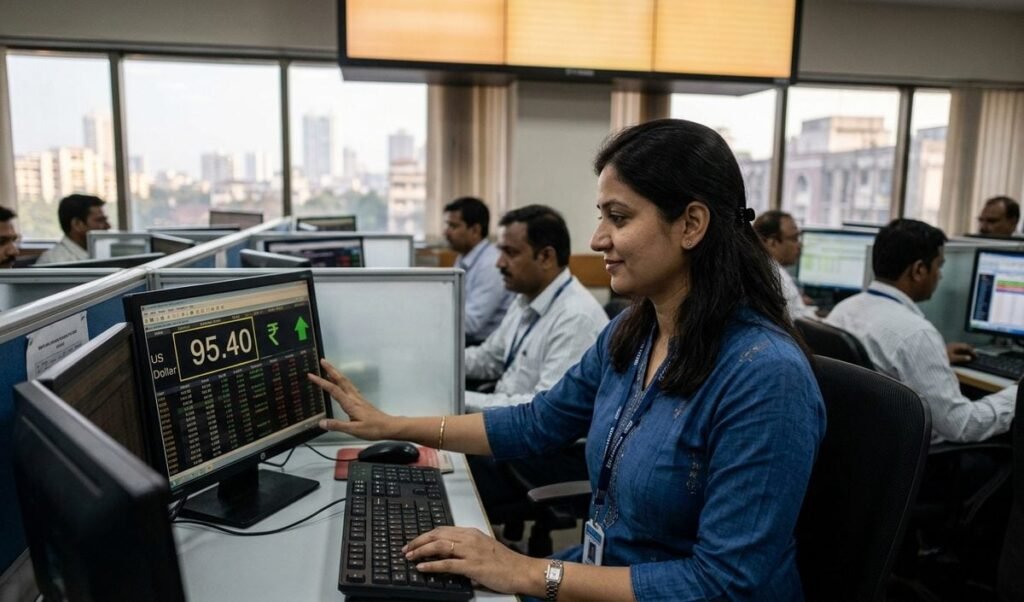 Indian Rupee 4 पैसे चढ़कर Dollar के मुकाबले 95.40 पर पहुंचा, कच्चे तेल में नरमी से मिला सहारा Indian Rupee 4 पैसे चढ़कर Dollar के मुकाबले 95.40 पर पहुंचा, कच्चे तेल में नरमी से मिला सहारा