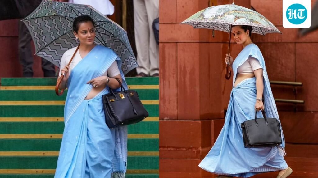 Kangana Ranaut’s colourful ₹6100 umbrella takes her Parliament style beyond sarees and bags Kangana Ranaut’s colourful ₹6100 umbrella takes her Parliament style beyond sarees and bags