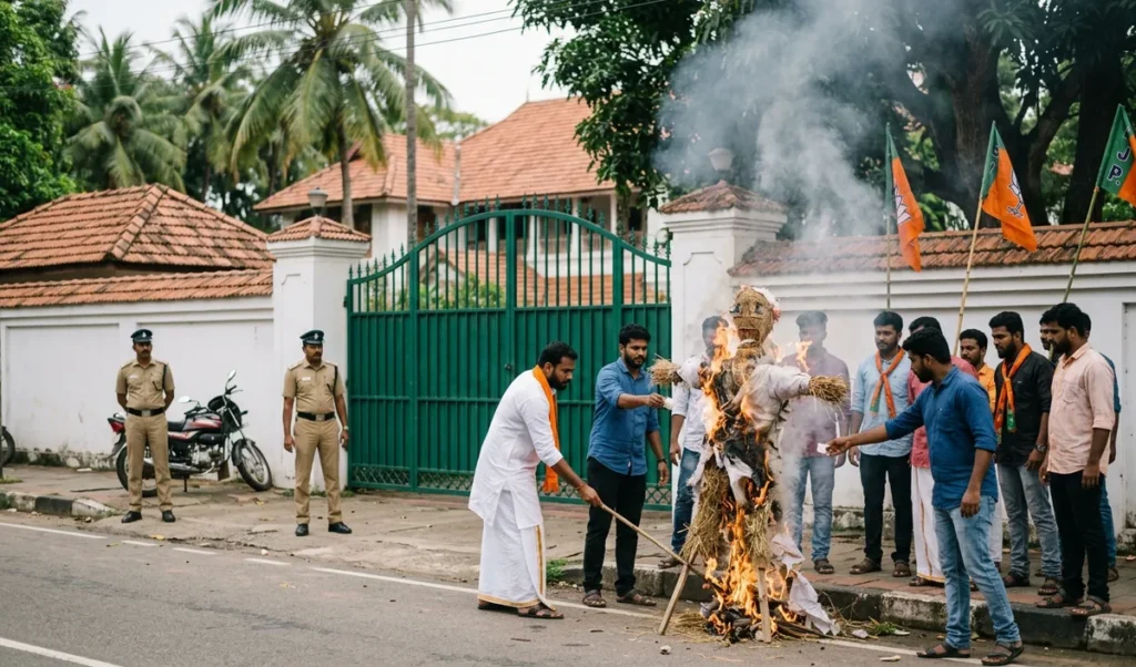 Kerala में BJYM का विरोध प्रदर्शन, वंदे मातरम् न गाने पर जलाया CM Satheesan का पुतला Kerala में BJYM का विरोध प्रदर्शन, वंदे मातरम् न गाने पर जलाया CM Satheesan का पुतला