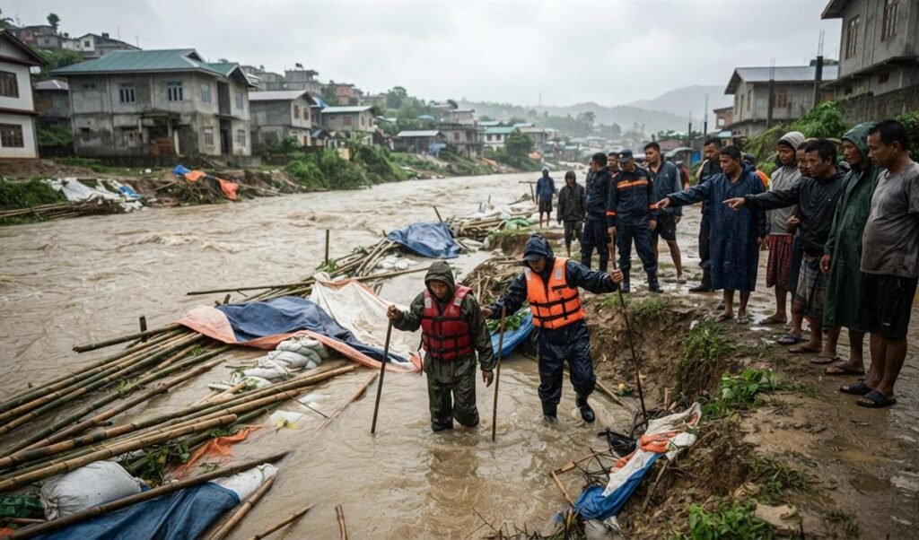 Manipur के Churachandpur में भारी बारिश से अचानक आई बाढ़, एक व्यक्ति लापता