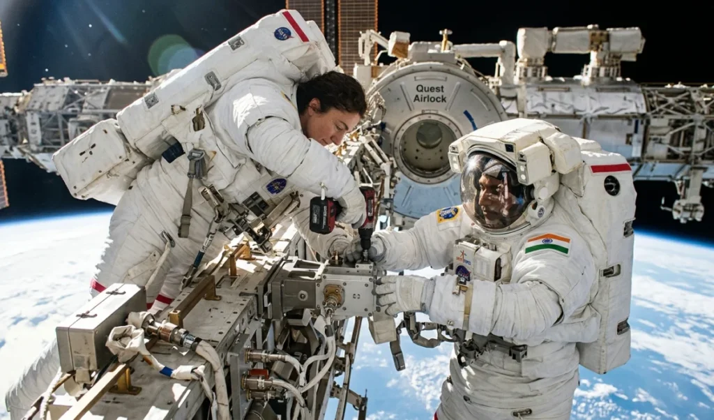 NASA यात्रियों Anil Menon और Jessica Meir ने ISS में spacewalk पूरी कर पावर किट लगाई NASA यात्रियों Anil Menon और Jessica Meir ने ISS में spacewalk पूरी कर पावर किट लगाई