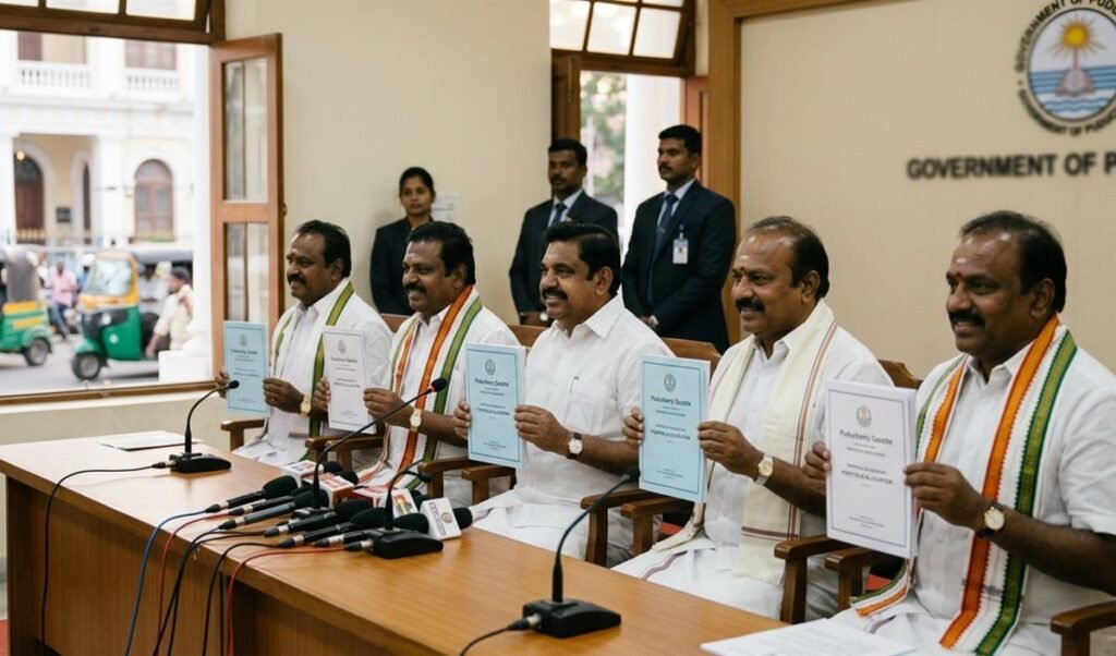 Puducherry CM N Rangasamy ने बांटे विभाग, 5 अन्य मंत्रियों का पोर्टफोलियो तय Puducherry CM N Rangasamy ने बांटे विभाग, 5 अन्य मंत्रियों का पोर्टफोलियो तय