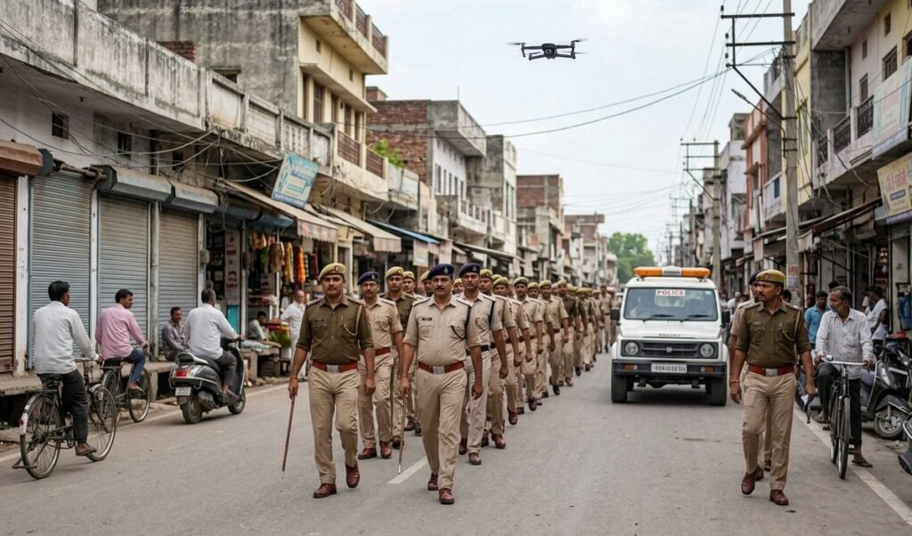 Sambhal Police ने Barawafat जुलूस से पहले निकाला फ्लैग मार्च, ड्रोन से निगरानी Sambhal Police ने Barawafat जुलूस से पहले निकाला फ्लैग मार्च, ड्रोन से निगरानी