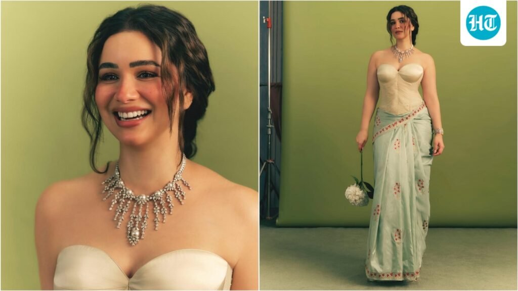 Sara Tendulkar ditches traditional blouse for ivory corset with pastel green Banarasi saree