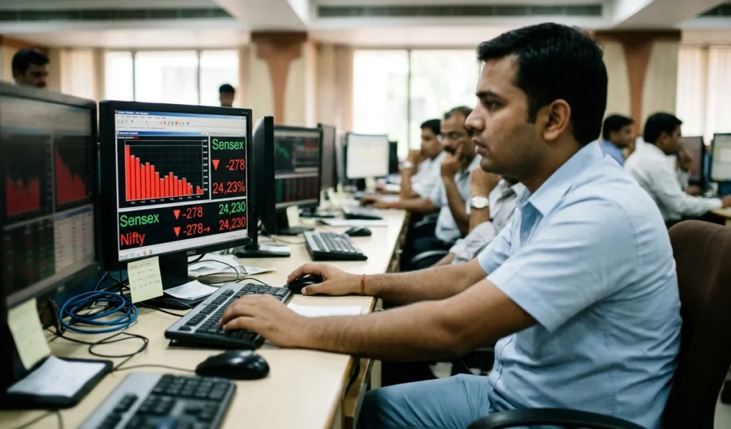 Sensex शुरुआती कारोबार में 278 अंक टूटा, Nifty भी घटकर 24,230 पर पहुंचा Sensex शुरुआती कारोबार में 278 अंक टूटा, Nifty भी घटकर 24,230 पर पहुंचा