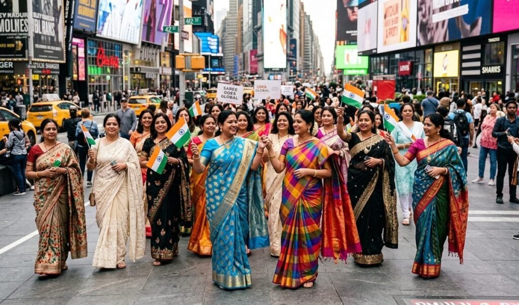 Times Square पर भारतीय महिलाओं ने बिखेरे Saree के रंग, 'साड़ी गोज ग्लोबल' का हुआ आयोजन Times Square पर भारतीय महिलाओं ने बिखेरे Saree के रंग, 'साड़ी गोज ग्लोबल' का हुआ आयोजन