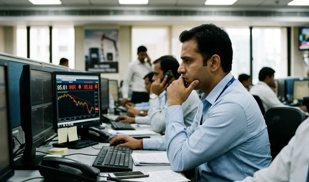 US Dollar के मुकाबले Rupee 7 पैसे गिरकर 95.68 पर खुला, कच्चा तेल चढ़ने से दबाव US Dollar के मुकाबले Rupee 7 पैसे गिरकर 95.68 पर खुला, कच्चा तेल चढ़ने से दबाव