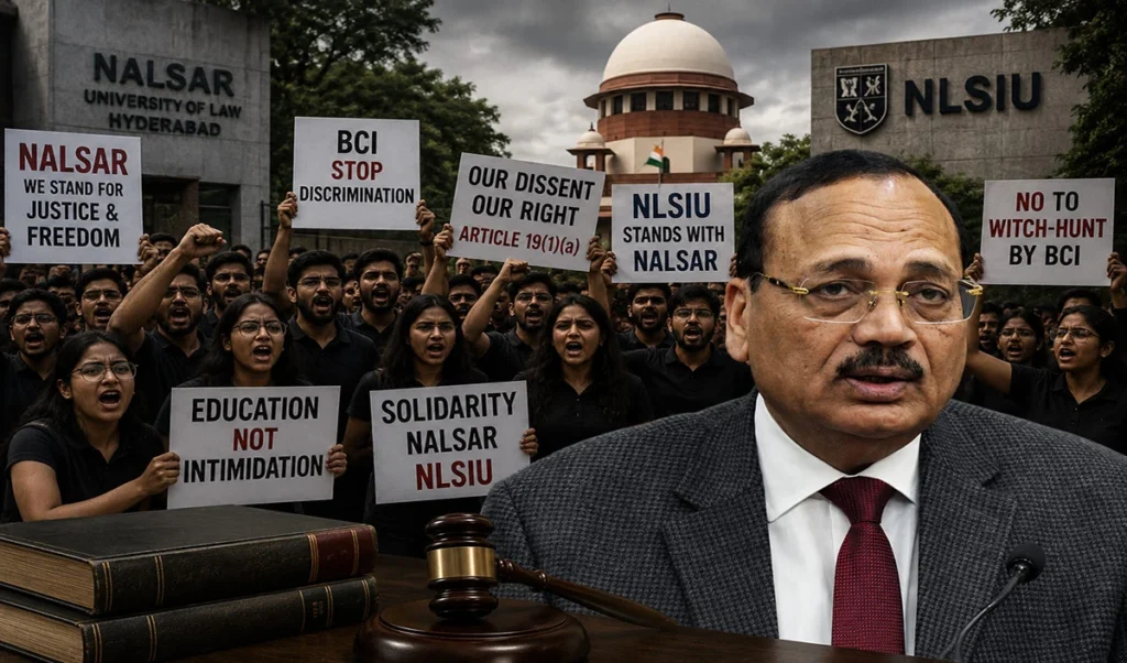 nalsar nlsiu law students protest cji surya kant manan kumar mishra bci controversy nalsar nlsiu law students protest cji surya kant manan kumar mishra bci controversy
