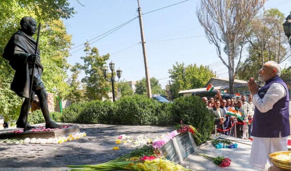 pm modi pays tribute mahatma gandhi bishkek interacts diaspora pm modi pays tribute mahatma gandhi bishkek interacts diaspora