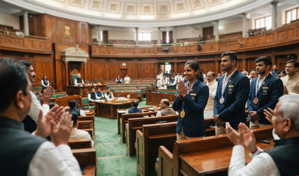 संसद के दोनों सदनों में Commonwealth Games के पदकवीर खिलाड़ियों को दी गई बधाई
