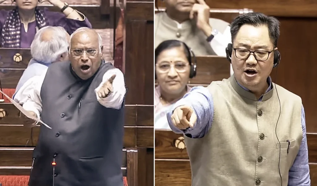 संसद में सत्ता-विपक्ष की टकरार! Kharge के दावे पर Kiren Rijiju का तीखा वार संसद में सत्ता-विपक्ष की टकरार! Kharge के दावे पर Kiren Rijiju का तीखा वार