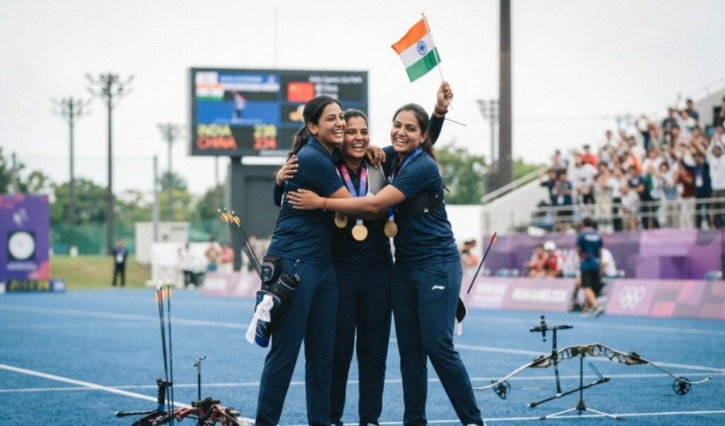 Asian Games 2026 | स्वर्णिम निशाना! भारतीय महिला तीरंदाजी टीम ने रचा इतिहास, विश्व रिकॉर्ड की बराबरी करते हुए चीन को रौंदकर जीता गोल्ड