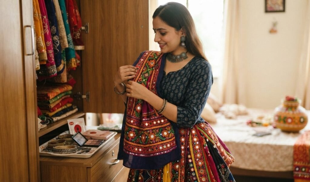 Navratri Dandiya Night के लिए पुरानी कुर्ती और स्कर्ट से तैयार करें परफेक्ट Garba Look Navratri Dandiya Night के लिए पुरानी कुर्ती और स्कर्ट से तैयार करें परफेक्ट Garba Look