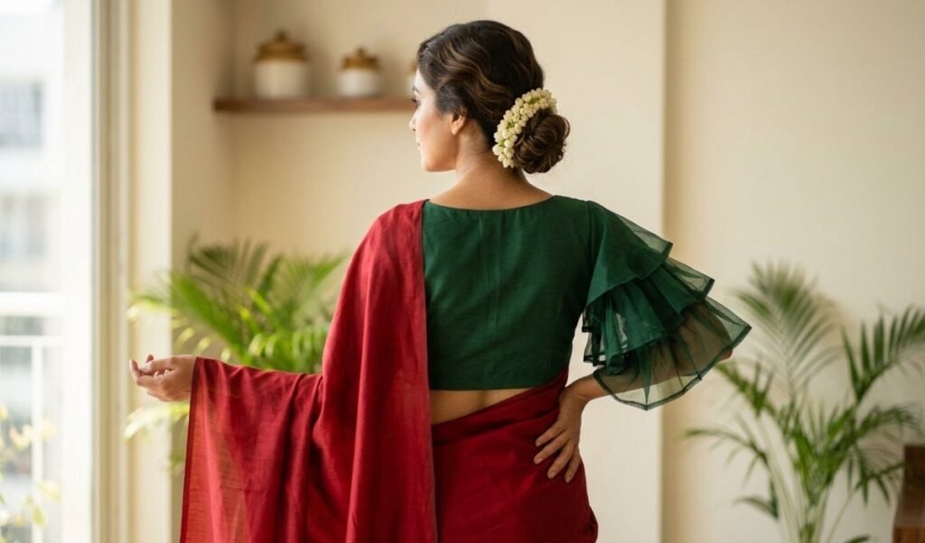 Plain Saree पर स्टाइलिश लुक के लिए बेस्ट हैं ये 4 Frill Sleeves Blouse Designs Plain Saree पर स्टाइलिश लुक के लिए बेस्ट हैं ये 4 Frill Sleeves Blouse Designs