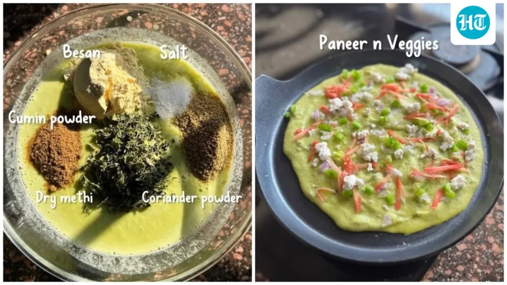 This 10-minute high-protein moong dal paneer cheela recipe packs 32g protein and is perfect for busy mornings